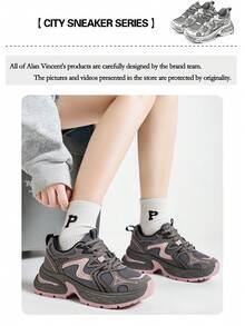 Alan Vincent[Free Returns And Exchanges][Local Delivery][Quick Arrival][City Sneaker Series]Women's Sneakers New Thick Soled Height-Increasing Women's Gray And Pink Shoes Fashionable And Comfortable Soft Shoes Can Be Paired With Various Pants And Clothes Outdoor Sports Shoes Street Style Box Packaging - 灰色 - 查看 7