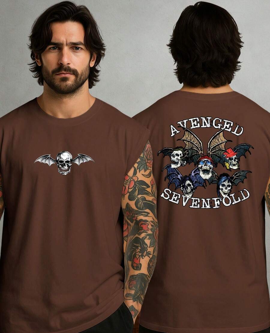 Banda Rock Avenged A7X Sevenfold Metal Oversized Deathbat Tank Top - 鏽棕色 - 查看 1