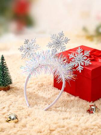 1pc Women's White Snowflake Sequin New Year Headband Christmas Holiday Stage Performance Party Costume Headwear, Party, Hair Band Hair Hoop ,Hairband For Women Hair Accessories