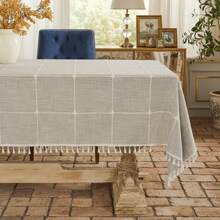 1pc Faux Linen Round Tablecloth, Dust-Proof & Wrinkle-Resistant Table Cover, Washable Tablecloth Suitable For Indoor & Outdoor, Farmhouse Decor, Picnic, Table Decoration, Khaki - Khaki - View 27