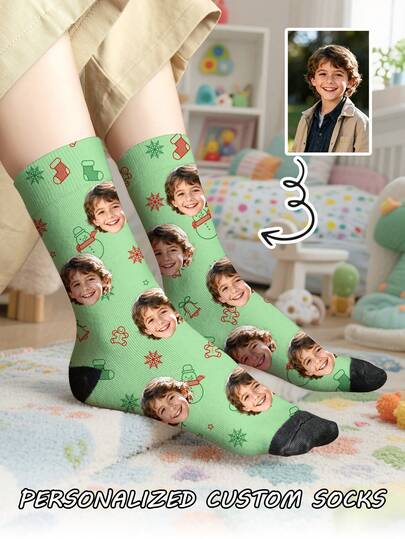 1 par de calcetines de tubo medio personalizados para niños, con cualquier cara que se desee, para niños y niñas, calcetines personalizados con fotos, pares de imágenes personalizadas interesantes con calcetines de longitud media a larga, adecuados para el Día de San Valentín, cumpleaños, regalos