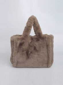 BAILEE 1 件秋冬新款时尚个性长毛毛皮纯色可折叠大容量双手柄磁吸开合设计带女士手提包，适合秋冬季节日常出行时尚穿搭 - 彩色 - 查看 13