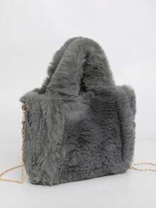 BAILEE 1件新款时尚秋冬个性化长毛绒纯色双提手拉链可调节肩带女士手提包/斜挎包，适合秋冬季节、日常通勤和时尚穿搭 - 彩色 - 查看 8