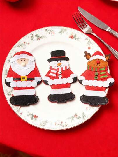 Knife And Fork Set, Christmas Knife And Fork Bag, Christmas Decoration, Restaurant Decoration, Knife And Fork Decoration, Santa Claus, Snowman, Reindeer, Christmas Socks, Christmas Party Gift Bag, Desktop Tableware Decoration,Red