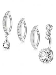 4/5/8/10pcs Body Jewelry Set, Cubic Zirconia Flower, Butterfly & Heart Decor 14G Stainless Steel Navel Piercing Rings, Suitable For Daily, Party, Holiday Gift, Beach