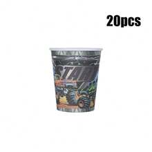 10/20/50 piezas, Juego de vajilla de cumpleaños de Monster Truck que incluye platos de papel, vasos y servilletas, platos desechables redondos de coches todoterreno, vajilla desechable de coches de carreras, platos con tema de camiones para fiestas de niños, pañuelos, vasos para decoraciones y suministros de fiestas de coches para niños