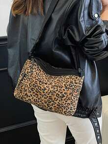 1 件女士时尚豹纹多口袋斜挎包，可调节肩带，适合休闲、购物、旅行、通勤 - 彩色 - 查看 7