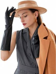 Elegant Winter Black Long Leather Gloves For Women Full Touchscreen Womens Ladies Warm Lined Genuine Leather Gloves - 15,5''-màu đen - Xem 10