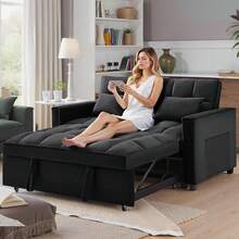 3 In 1 Convertible Sleep Sofa Bed Modern Velvet Sofa, Sofa Pull-Out Bed, Small Love Seat Casual Sofa With Back, With Pillow, Pockets, Living Room Furniture,(Light Gray) - màu đen - Xem 1