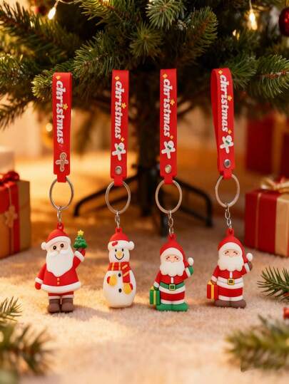 4 buc brelocuri mici cadou de Crăciun cu desene animate drăguțe, om de zăpadă și Moș Crăciun, petrecere de Crăciun