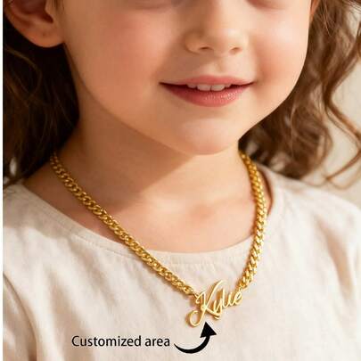 1pc Customized Cuban Link Name Necklace, Suitable For Men, Girl And Children, Personalized Name Pendant Necklace, Customized Jewelry, Christmas, Mother's Day Gift