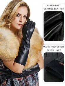 Elegant Winter Black Long Leather Gloves For Women Full Touchscreen Womens Ladies Warm Lined Genuine Leather Gloves - 15,5''-màu đen - Xem 6