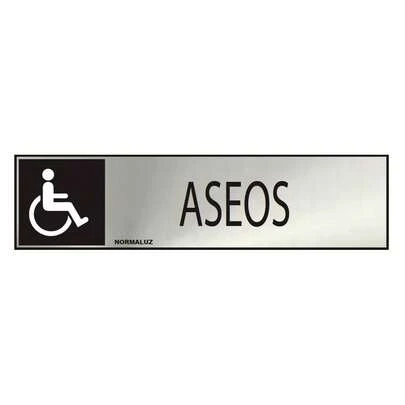 PANNEAU D'INFORMATION << TOILETTES » POUR PERSONNES HANDICAPÉES (ADHÉSIF INOX 0,8 MM) 5X20 CM