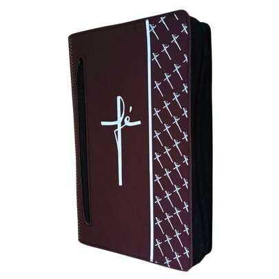 Capa Fé para Bíblia Média com Zíper e Bolso Externo Porta Celular