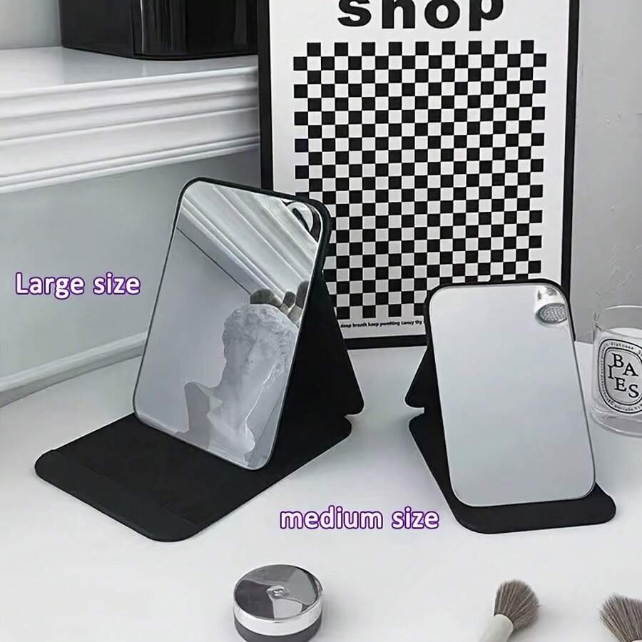 Medium Or Large Portable Makeup Mirror - Travel-Friendly Standing/Hanging Foldable Design, No Power Required, Suitable Home, Salon, Office, Dormitory - Elegant Black Frame Compact Makeup Mirror, Portable Desktop Accessory, Fashionable Smooth Craftsmanship, Essential Beauty Enthusiasts