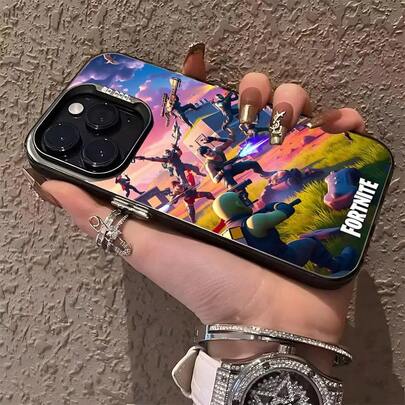 Funda de teléfono -F-FortniTes color mate plata para iPhone 16 15 14 Pro 13 12 Plus 11 7 8 Max, funda de lujo para iPhone 11, funda para iPhone 16 Pro Max