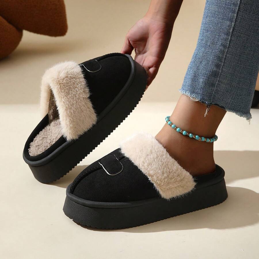 2025 [الأكثر مبيعًا من Xiyun] نعال سميكة من الفرو الاصطناعي، نعال نسائية دافئة ولينة للارتداء بدون ربط للشتاء، نعال قطنية مريحة ومضادة للانزلاق قابلة للارتداء على الوجهين - الأسود - مشاهدة 1