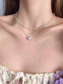 1pc Multi-Layer Faux Pearl Decor Necklace, Suitable For Teenagers Everyday Wear - Multicolor - View 3
