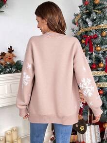Suéter navideño casual mujer diseño divertido tejido jacquard árbol de Navidad copos holgado cuello redondo manga larga invierno fiesta familiar Ugly Sweater - Rosa vieja - Ver 2