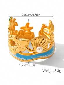 2pcs Bohemian Style Ocean Beach Stainless Steel Dangle Bracelet & Ring Jewelry Set, Featuring Starfish, Palm Tree, Shell, Pearl, Mermaid, Dolphin Designs, Suitable For Women Holiday Travel