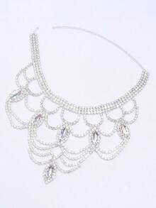 1pc Luxury Sparkling Crystal Zirconia Necklace, Party Dress Necklace Accessory, Fashionable Shiny Jewelry Accessory For Women - 銀色 - 查看 3