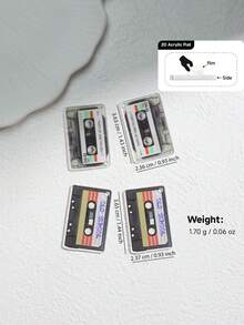 2pcs 2D Flat Vintage Cassette Tape Music Lover Pattern DIY Jewelry Accessories/Crafting Earrings Pendants Pre-Punched Materials/Handmade Lover's Small Gift/Inexpensive Items/Small Ornaments/Acrylic Double-Sided Printed Craft