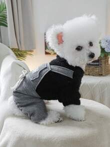 1 pieza Ropa para mascotas, Ropa para perros/gatos pequeños, Lindo atuendo para cachorros/gatitos felices, Ropa para mascotas cálida y cómoda para perros pequeños, Otoño/Invierno - Negro