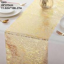 1 Roll Of Gold High-End Fashion Art Design Table Runner, For Parties, Weddings And Festivals, Preferred Decorative Tables And Chairs For Daily Family Gatherings At Christmas And Halloween, 11*108.3 Inches - Gold - View 11