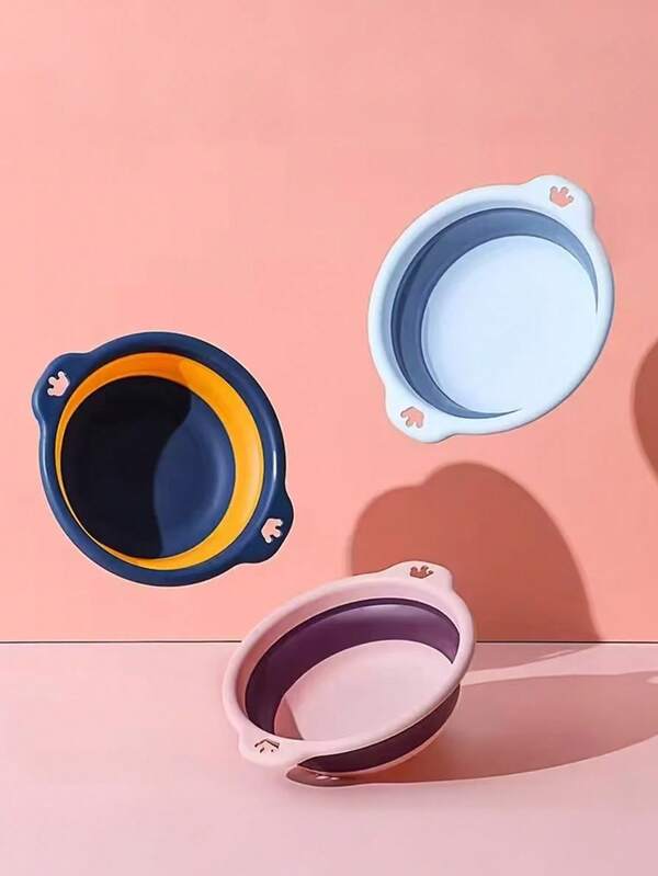 1pc Lightweight Collapsible Portable Folding Wash Basin With Hook, Convenient For Camping And Travel