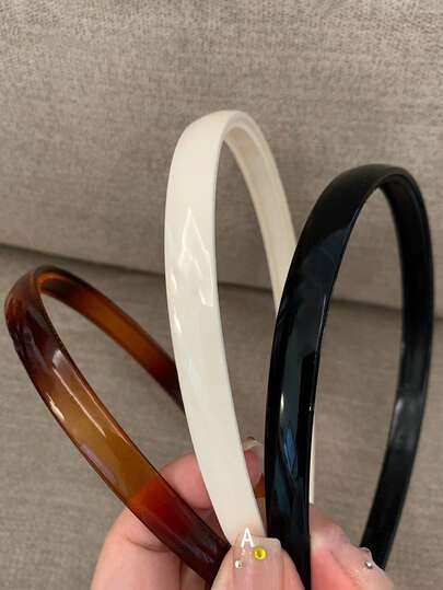 Set de 3 piezas/1 pieza de 38 cm/14,96 pulgadas de circunferencia, diadema de plástico ligera y antideslizante con diseño minimalista en negro, blanco y carey, de estilo elegante y versátil, adecuada para uso diario, al aire libre, playa, fiesta, viajes, peinado, lavado de cara, maquillaje, accesorio de vestir, accesorios para el cabello, belleza y hogar