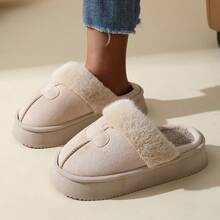 2025 [أفضل مبيعات شيون] نعال سميكة من فرو الفرو الصناعي، نعال نسائية دافئة من القطيفة مع غطاء للأصابع للشتاء، نعال قطنية مريحة مضادة للانزلاق قابلة للارتداء على الوجهين - بيج - مشاهدة 3