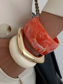 1 Stück/3 Stücke/Set Bohème geometrisches Vintage-Armband aus glattem Harz in Trommelform, luxuriös, lässig, für den Alltag, Paare, Urlaub, Party, Streetstyle, geschwungenes Metallarmband als Geschenk (Material und Farbe des Armbands können vom tatsächlichen Produkt abweichen)