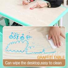 Kids Table And 6 Chairs Set,Toddler Table And Chair Set,Height Adjustable Children Multi-Activity Table,Kids Study Table Activity Table With Graffiti Desktop,Non-Slip Legs For Ages 2-10,Daycare Classroom Preschool - azul-verde - Ver 5