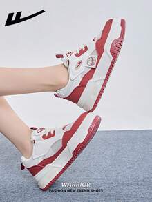 1 Pair WARRIOR Women's Thick Sole Lace-Up Soft Bottom Casual Shoes, Low-Top Outdoor Flat Shoes, Round Toe Low Heel Solid Color Elegant Soft Bottom Hiking Shoes Suitable For Students Taking Graduation Photos, Low-Top Leather Face Sports Skateboard Shoes