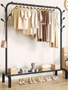 Percha de suelo vertical sencilla, plegable, para balcón, dormitorio, hogar, barra de secado de ropa, percha plegable-RACK SECILLO - Negro - Ver 1
