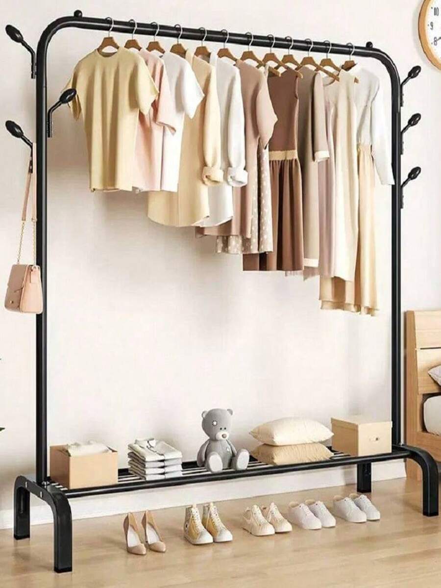 Percha de suelo vertical sencilla, plegable, para balcón, dormitorio, hogar, barra de secado de ropa, percha plegable-RACK SECILLO - Negro - Ver 1