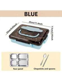 304 Stainless Steel Lunch Box Tray, Portable Large Capacity Bento Box, Food Insulated Lunch Box, Reusable Plate With Lid And Buckle, Includes Chopsticks And Spoon
