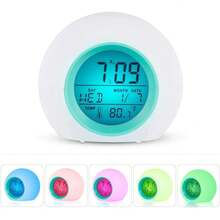 Reloj despertador digital, luz nocturna de 7 colores, repetición, detección de temperatura, 8 tonos de llamada diferentes, reloj despertador para niños, pequeño reloj despertador para el - 1 - Ver 4
