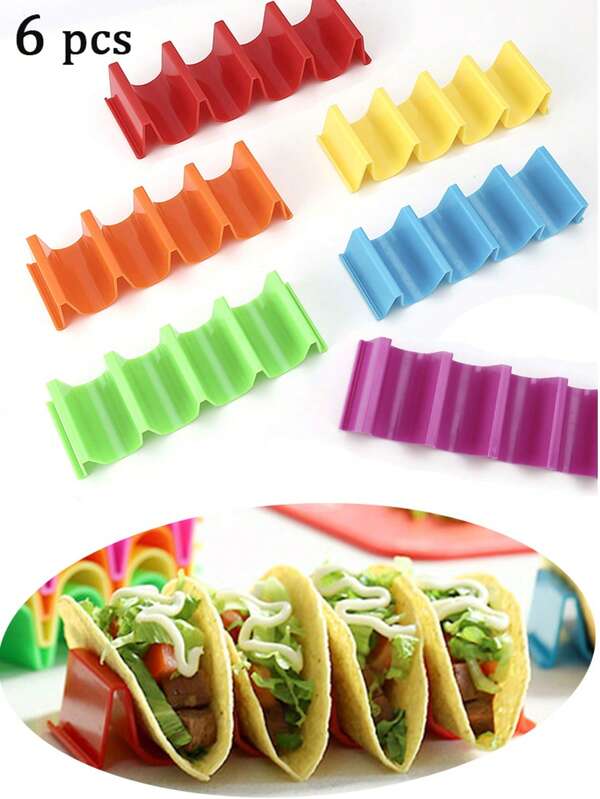 6 piezas Soporte para tacos Plato de soporte para tacos de colores Soporte en forma de ola Soporte para panqueques y conchas para fiestas y la cocina