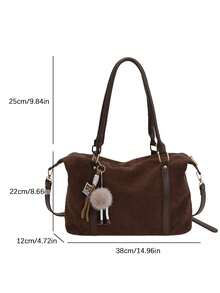 Bolso de mano de diseño de nicho de moda, unicolor simple, de alta calidad con textura mate de imitación, con lindo colgante de peluche, bolso cruzado de mujer de gran capacidad y versátil para el día a día, adecuado para salir a cenar, ir de compras, ir al trabajo, etc.