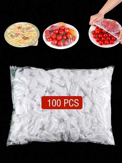 100pcs/400pcs Elastic Plastic Food Covers, Adjustable Stretchable Bowl Seals, Freshness Preserving Kitchen Wrap, Mixed Color, For Leftover Storage
