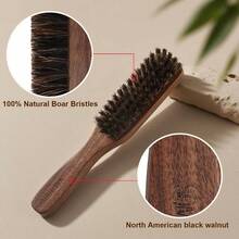 Wave Brush With Natural Boar Bristles Black Walnut Wood Handle Daily Styling Essential Smooth Waves Shiny, Frizz - Hair Man - màu đen - Xem 4