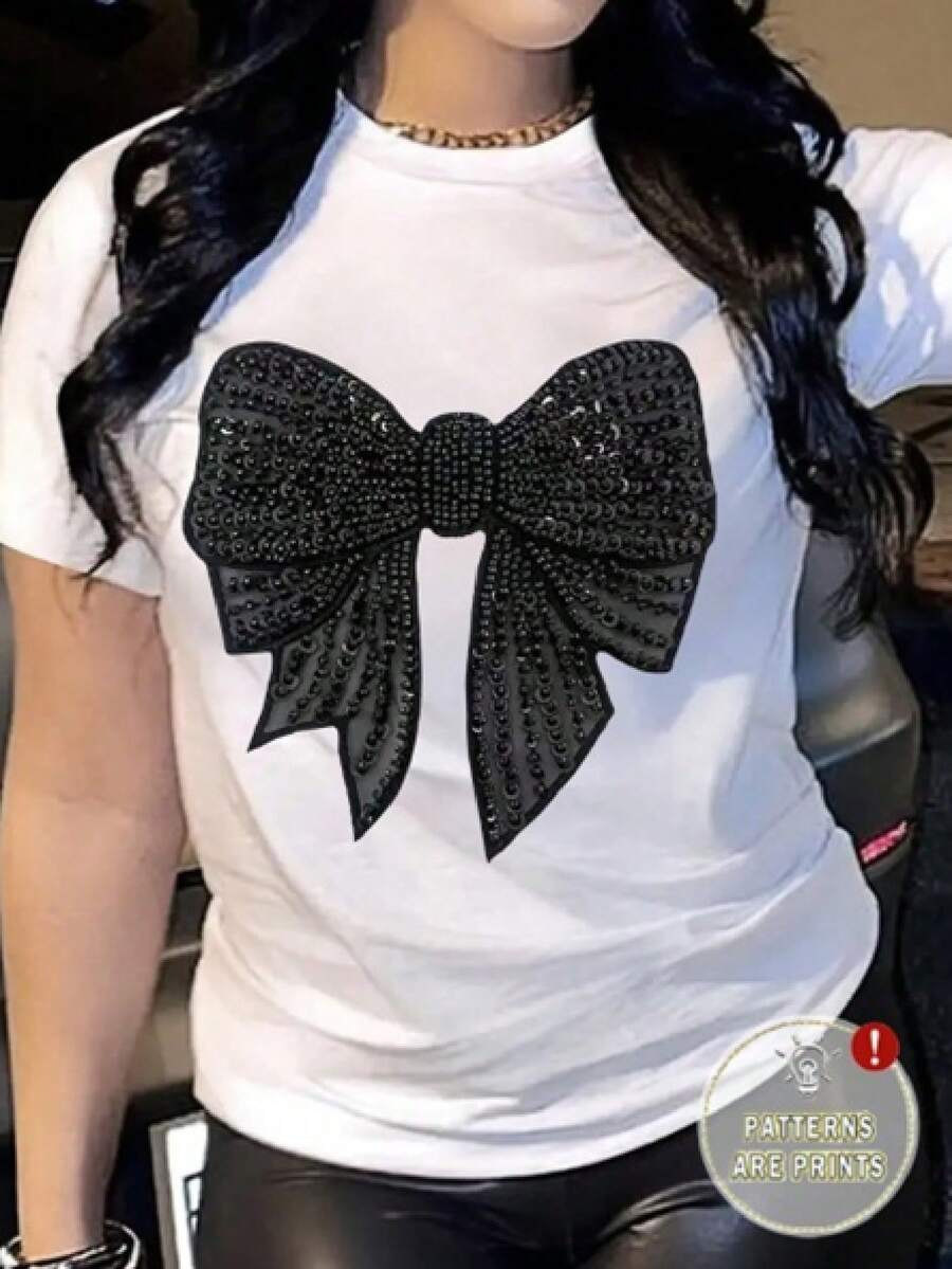 Camiseta de Mujer con Estampado(Personalizado) - Corte Suelto, Cuello Redondo, Perfecta para Oficina y Viajes, Envío en México​ - Blanco y Negro - Ver 1