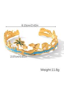 2pcs Bohemian Style Ocean Beach Stainless Steel Dangle Bracelet & Ring Jewelry Set, Featuring Starfish, Palm Tree, Shell, Pearl, Mermaid, Dolphin Designs, Suitable For Women Holiday Travel