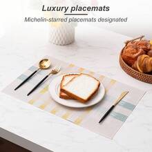 Washable Vinyl Placemats Set Of 4 For Indoor/Outdoor Use - F-beige Green Cross - View 5