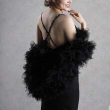 1 pieza Chal corto y esponjoso elegante negro, accesorio para vestido de novia, vestido de fiesta formal, festival, cumpleaños - Negro - Ver 4