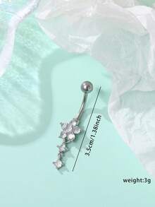 1 pieza Joyería de piercing de ombligo con flor de borla de rhinestone para mujeres - Plateado - Ver 6