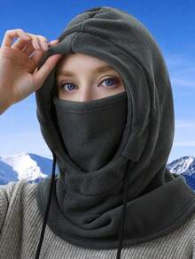 1 件可调节羊毛拉法帽，户外防风保暖帽围巾颈部保暖套装，秋冬