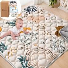 Baby Play Mats For Floor, Playpen Mat For Babies, Extra Thicker & Soft Floor Crawling Mat, Foldable Non-Slip Playmat Cushioned For Infants Toddlers, Boho Leaf Design - 布朗-b - 查看 1