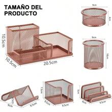 Organizador de Escritorio, Juego de 6 Organizadores de Escritorio de Malla, Porta Lapices, Soporte para Clips de Papel, Soporte para Tarjetas de Visita, para Oficina, Escuela, Hogar - Oro rosa - Ver 6
